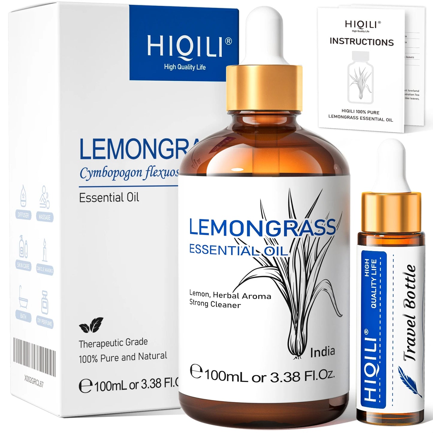 HIQILI Therapeutic Grade Essential Oil 100ml for Massage Relaxation Air Freshener Bergamot Peppermint Vanilla Chamomile Thyme