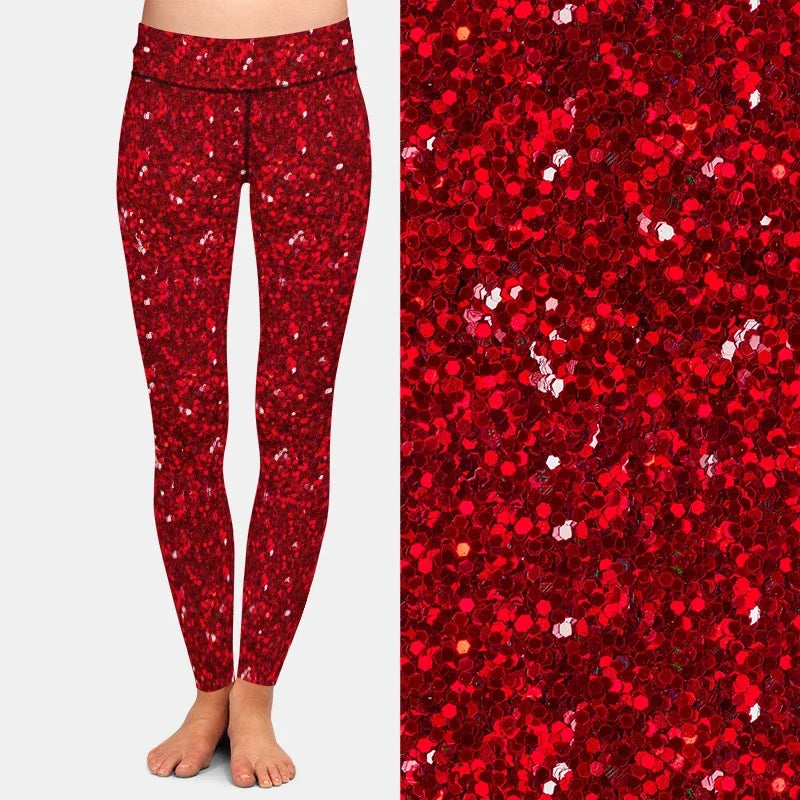 LETSFIND New Arrival Women Leggings High Waist Sexy Women Pants 3D Red Glitter Texture Print Fitness Slim Girls Stretch Leggings