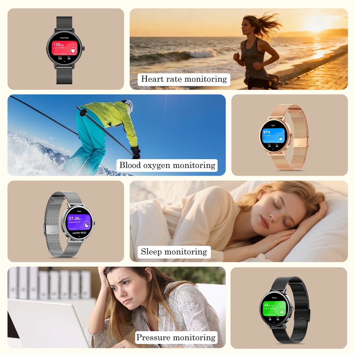 IOWODO New X30 Lady's Watch with Health Monitoring Fitness Tracking 1.26” HD AMOLED Screen Bluetooth Smartwatch for Android IOS