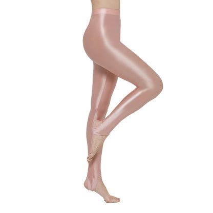 AMORESY Women Glossy Soft Smooth Breathable Satin Stretch Thin High Waist Slim Bodybuilding Yoga Sports Tights Stirrup Leggings
