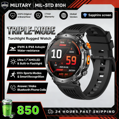 2026 New Military GPS Sports Smart Watch Men Compass 3ATM Waterproof Swim Fitness Tracker AMOLED HD SmartWatches 850Mah Battery