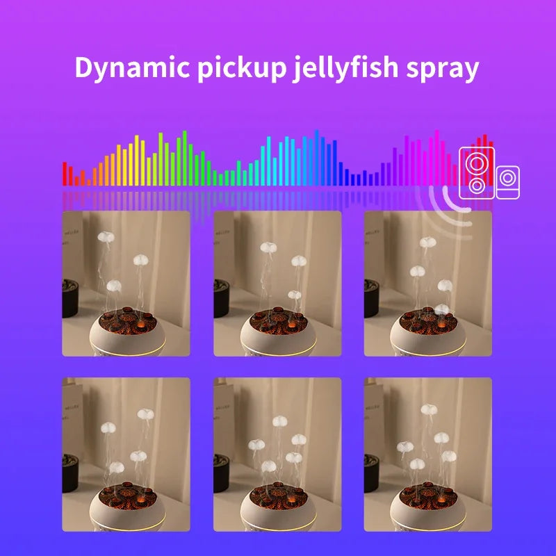 Dynamic Jellyfish Aroma Diffuser, Sound-Activated Mist, Colorful Lights, Remote Control, 2 Timers for Home Office