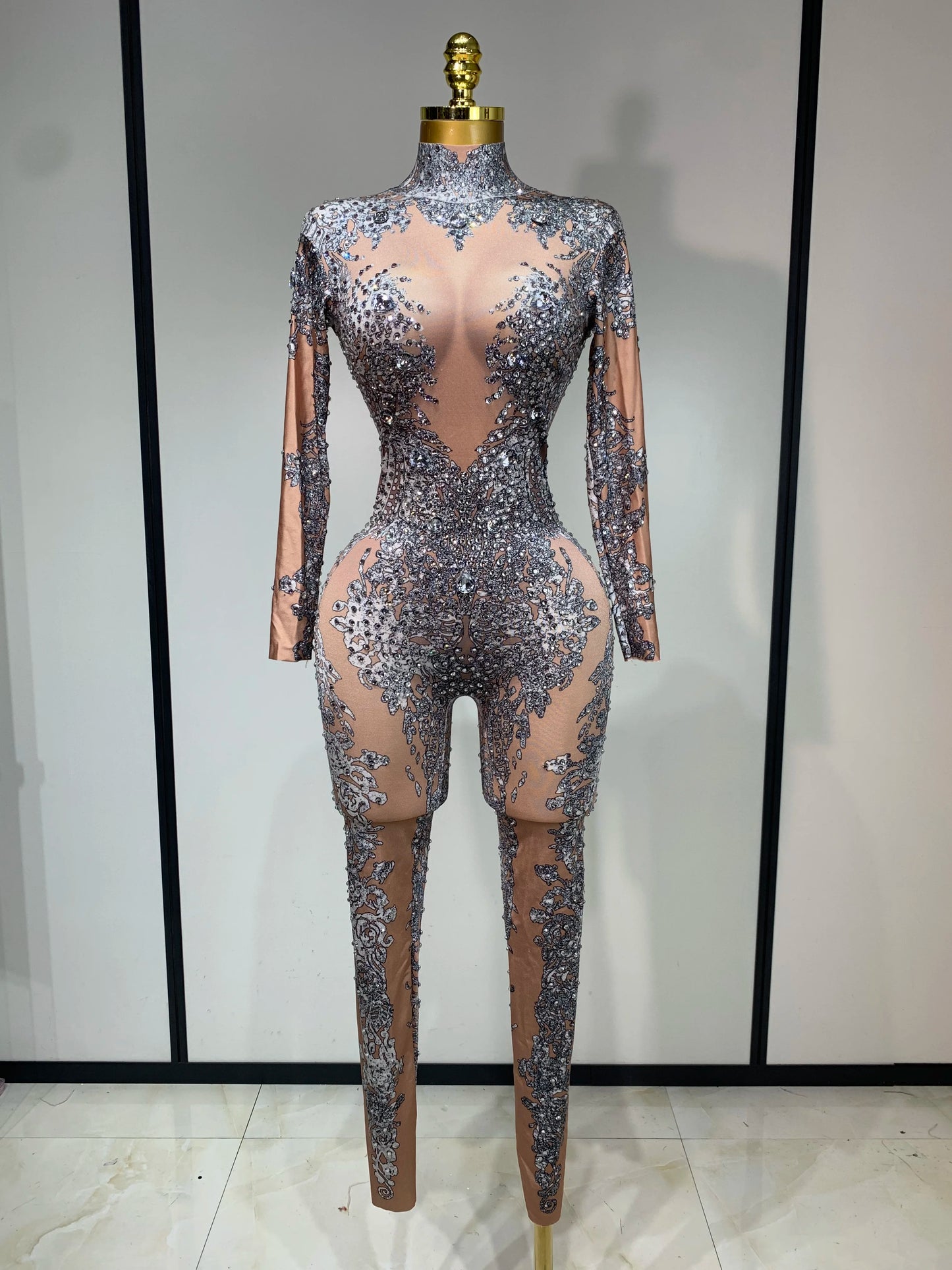 Sparkly Rhinestones Jumpsuit Fashion Sexy Stretch Dance Costume Nightclub Bodysuit Birthday Outfit Evening Party Leggings