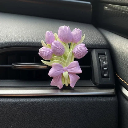 Premium Car Aromatherapy Diffuser Stone - Tulip Hydrangea Air Vent Clip Interior Decor Ornament