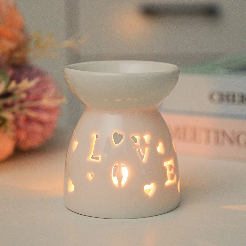 White Ceramic Incense Burner Candle Essential Oil Aromatherapy Diffuser Hollow Heating Stove Middle East Home Decor Ornament
