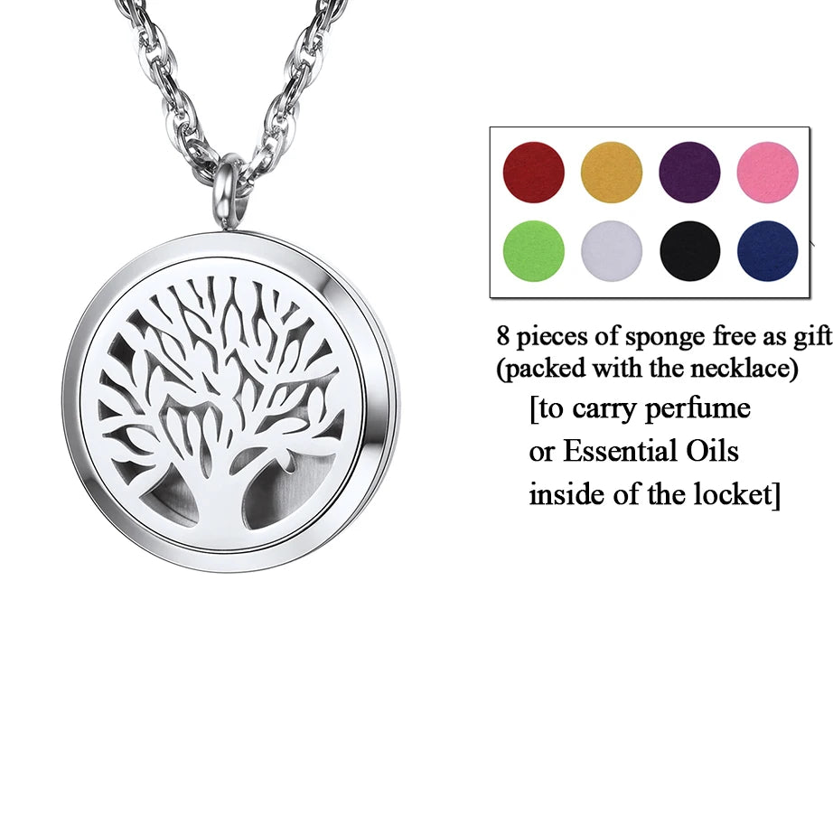 U7 37mm Round Perfume Diffuser Necklace for Man Woman Stainless Steel Essential Oil Locket Aromatherapy Anxiety Relief Jewelry