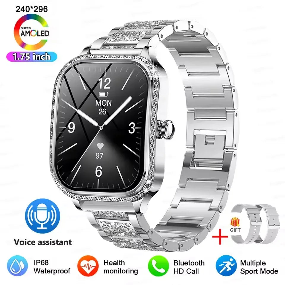 Fashion Rose Gold Smart Watch Women 1.75" HD Display Heart Rate Sports Fitness IP68 Waterproof BT Call Smartwatch For Lady Gifts
