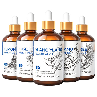 HIQILI Ylang-Ylang Essential Oil 100ML Citronella Geranium 100% Natural Tree Oil for Skin Massage Stress Relief & Aromatherapy