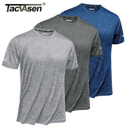 TACVASEN 3 Packs Quick Dry Summer T-shirts Reflective Stripe Men Running Fitness Tops Gym Training Shirt Breathable Sportswear
