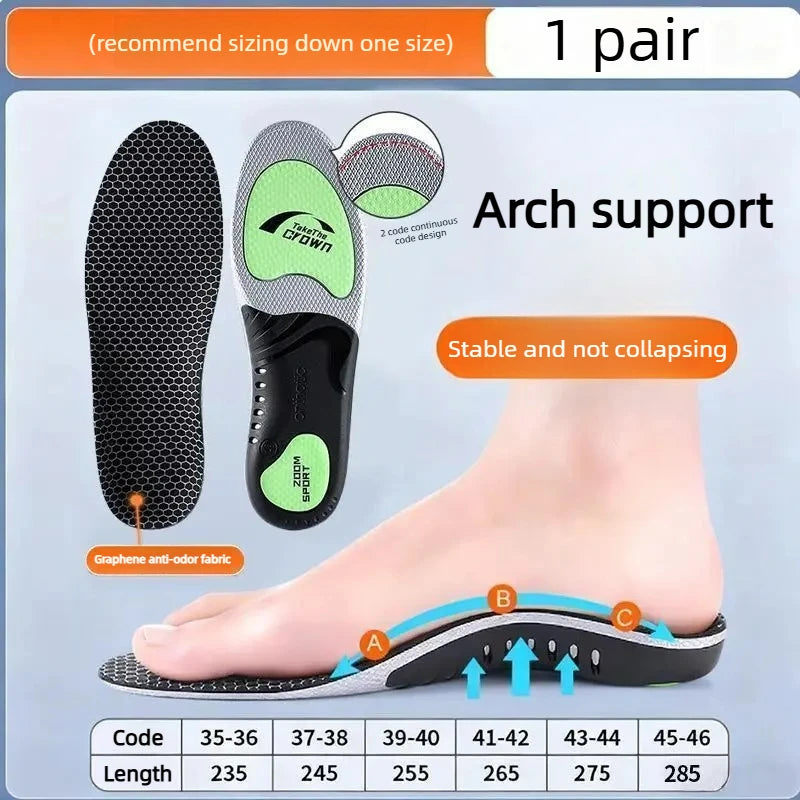 Arch Support Unisex Sports Shock-Absorbing Insoles to Relieve Foot Pain and Fatigue, Graphene Antibacterial and Odor-Resistant