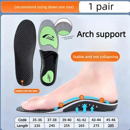 Arch Support Unisex Sports Shock-Absorbing Insoles to Relieve Foot Pain and Fatigue, Graphene Antibacterial and Odor-Resistant