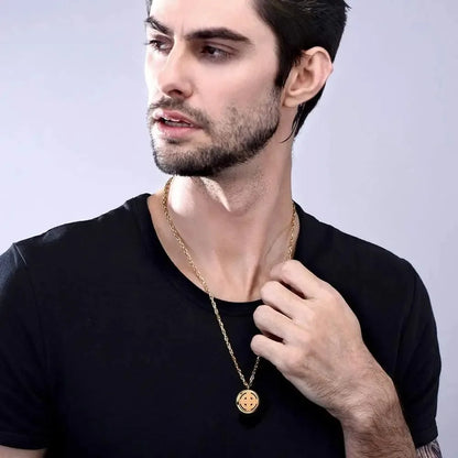 U7 37mm Round Perfume Diffuser Necklace for Man Woman Stainless Steel Essential Oil Locket Aromatherapy Anxiety Relief Jewelry