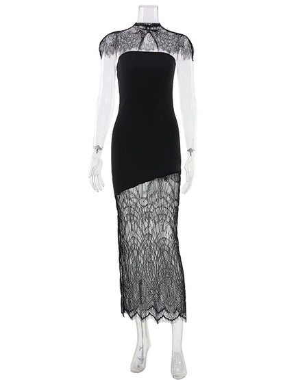 CNYISHE Halter Lace Patchwork Sleeveless Backless Party Sexy Club Outfits Women Dresses Sheath Fashion Fitness Female Bodycon