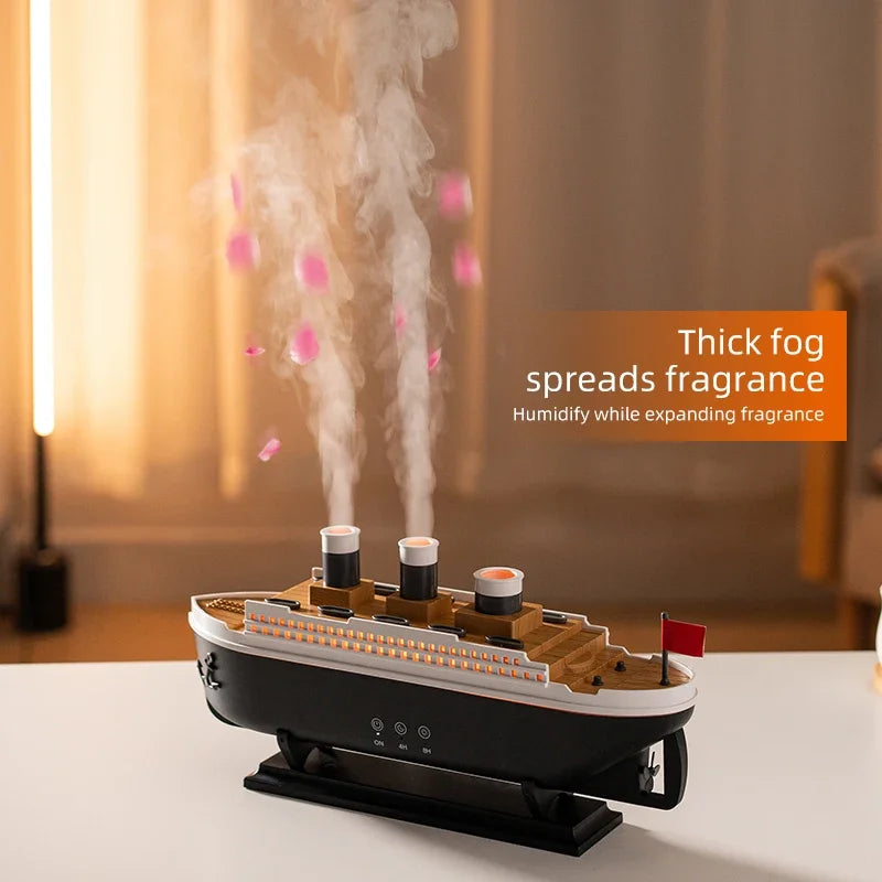 Ship-Shaped Aroma Diffuser, Jellyfish Spray, Colorful Lights, 2 Modes, Timer & Remote for Home Office