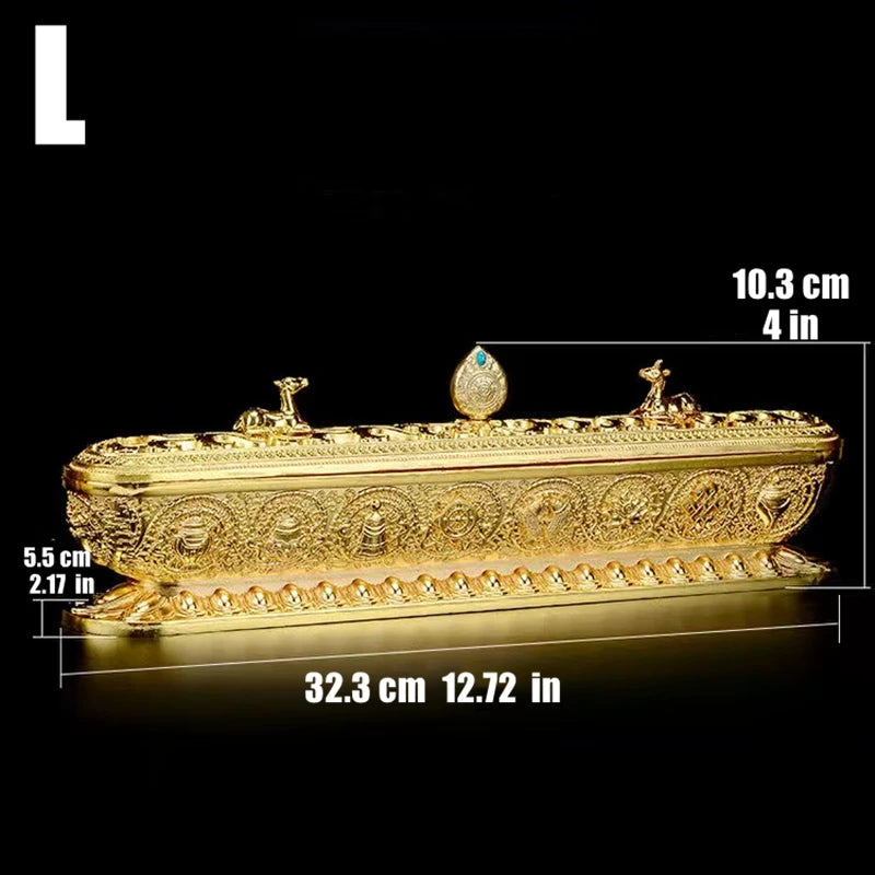 Sanskrit Incense Stick Burner Alloy Buddhist Tibetan Indoor Golden Meditation Engraving Temples Smoke Supply Furnace Ornaments