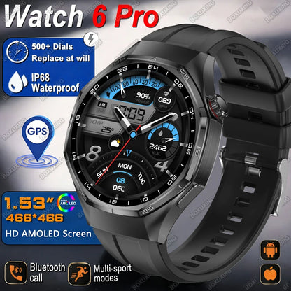 2026 New Watch 6 Pro GPS Smart Watch Men Sports Fitness AMOLED Screen Health Monitor Bluetooth Call IP68 Waterproof Smartwatch