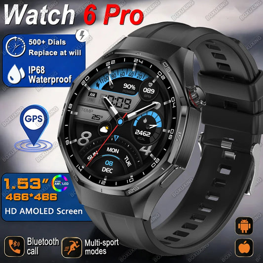 2026 New Watch 6 Pro GPS Smart Watch Men Sports Fitness AMOLED Screen Health Monitor Bluetooth Call IP68 Waterproof Smartwatch