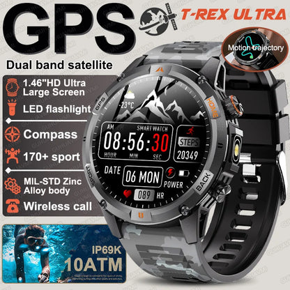 New T-Rex3 Ultra Dual band GPS Tracker Smart Watch Compass 10ATM Waterproof Sports fitness BT call Outdoors Military Smartwatch