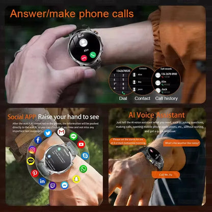 2026New Rugged Military Grade Smart Watch Men 1000mAh Large Battery Flashlight Waterproof Voice Call Sports Men Fitness Bracelet