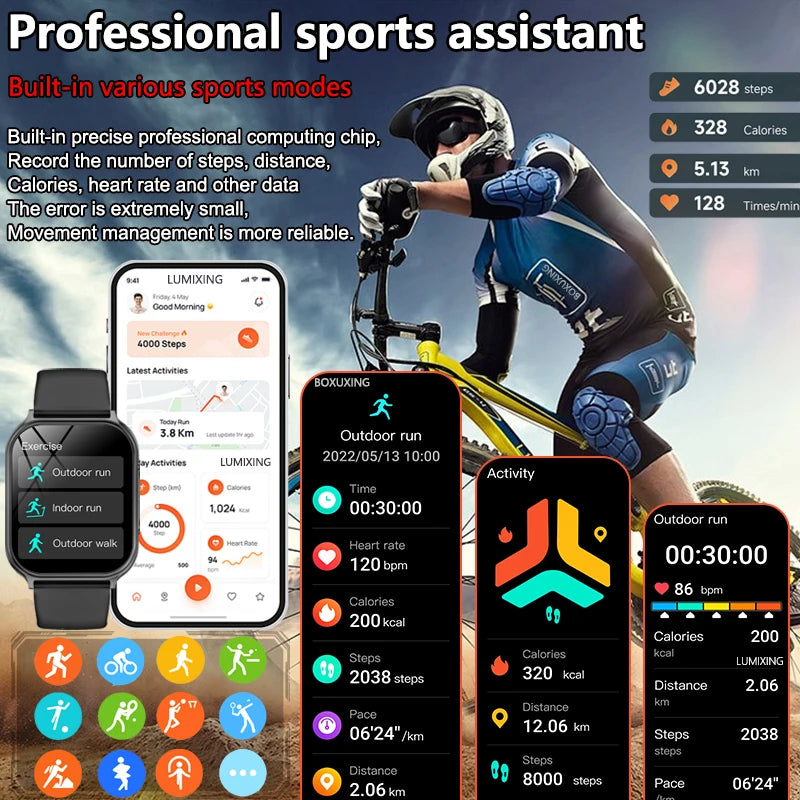 New BOXUXING Sports Smart Watch Men 700 mAh Battery Fitness Track IP68 Waterproof Heart Rate BT Call GPS Track Smartwatch Women