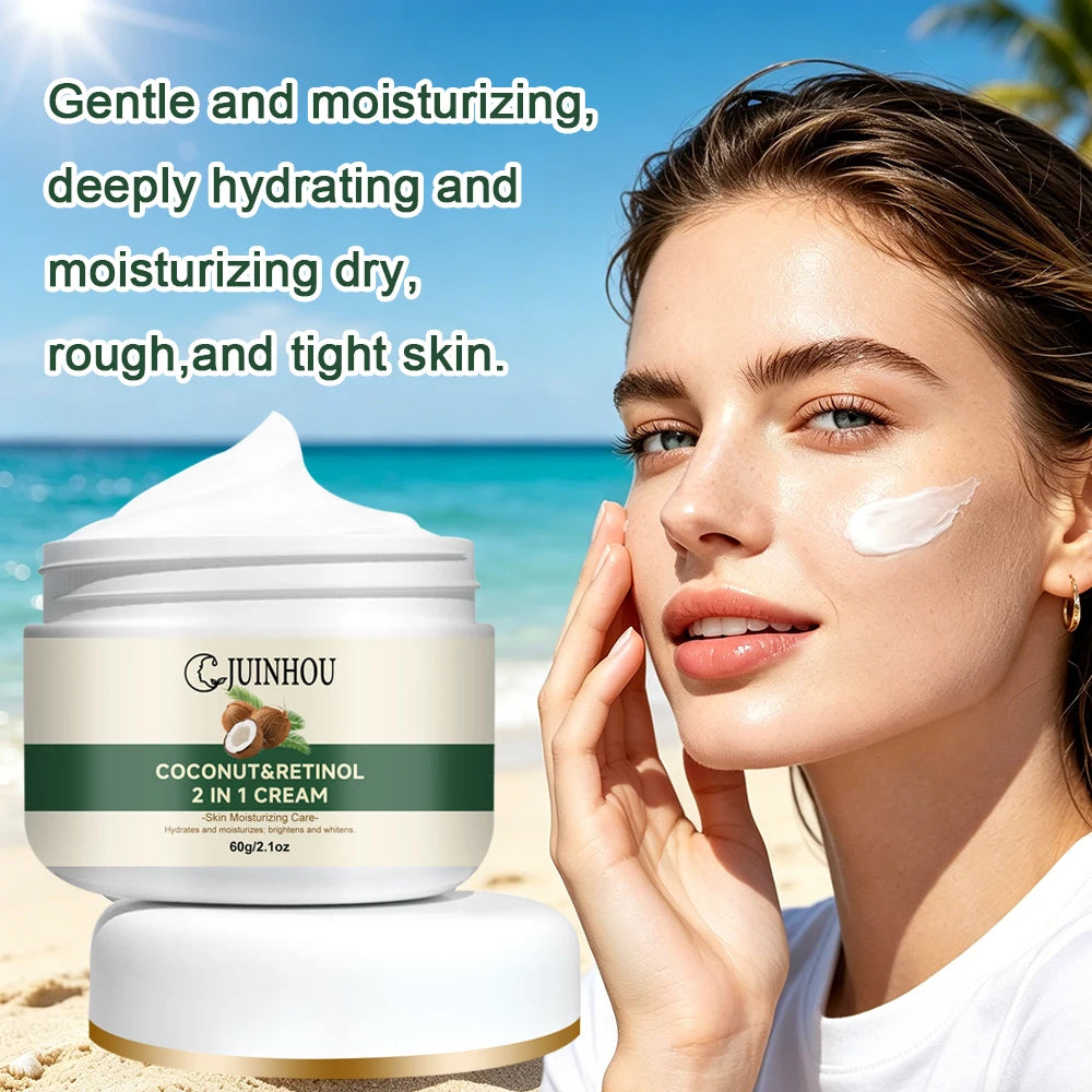 JUINHOU Natural Coconut Oil Brightening Face Cream Deep Hydrating Moisturizer Brighten Face Gentle Daily Skin for All Skin Types