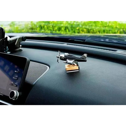  ﻿ Alloy Solar Airplane Car Diffuser Wooden Base Fragrance Diffuser Energy Rotate Airplane Ornaments for Car Office Home Decor