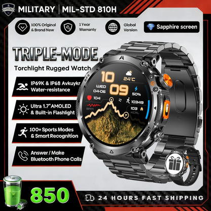 2026 New Military GPS Sports Smart Watch Men Compass 3ATM Waterproof Swim Fitness Tracker AMOLED HD SmartWatches 850Mah Battery