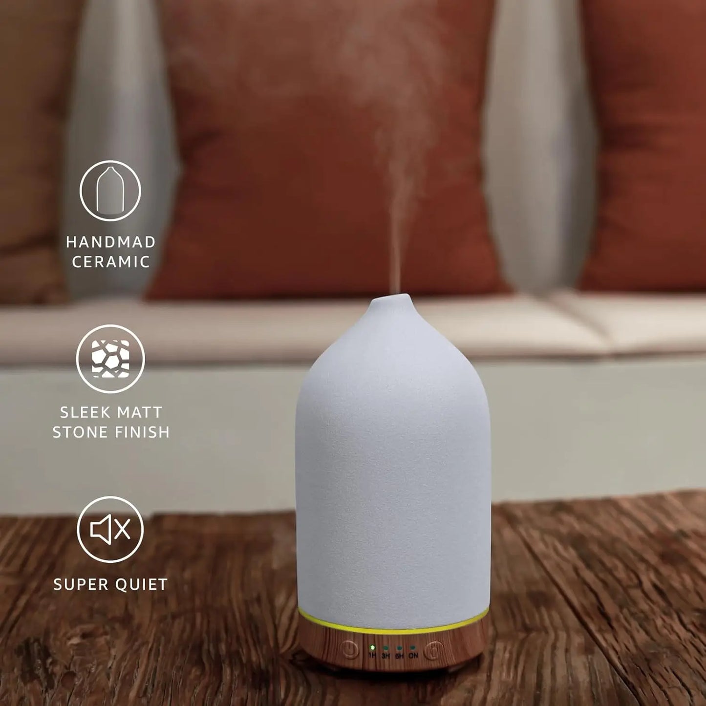 Ceramic Essential Oil Diffuser Ultrasonic Aromatherapy Humidifier with 7-Color LED Lights Auto Shut-Off 1H/3H/6H Timer