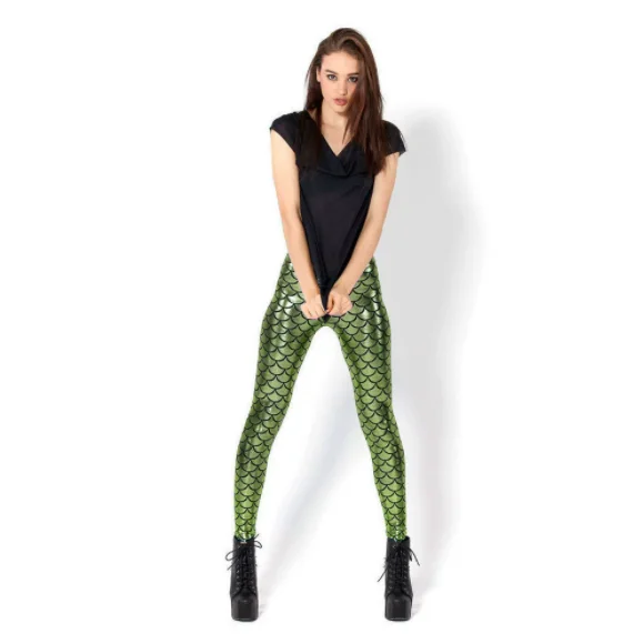 Woman Mermaid Fish Scale Leggings Slim Skinny Leggings Multicolor Printing Spring Summer Running Gym Stretchy Pants Trousers
