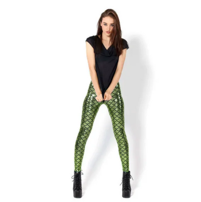 Woman Mermaid Fish Scale Leggings Slim Skinny Leggings Multicolor Printing Spring Summer Running Gym Stretchy Pants Trousers