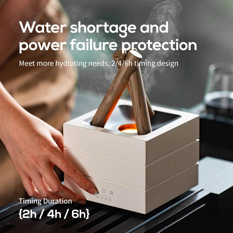 Home campfire aroma diffuser 280ml, desktop USB air spray humidifier remote control colorful flame lamp essential oil diffuser.