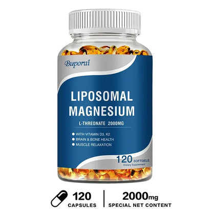 Liposomal Magnesium L-Threonate - Containing Vitamin D3 and K2, Supports Brain, Bone, Heart, Muscle and Promotes Sleep