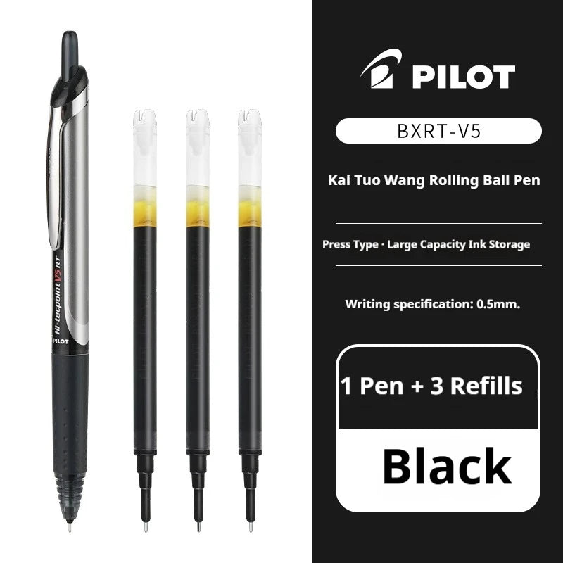 Japanese Pilot Gel Pen, BXRT-V5 0.5mm Metal Needle Tip Black Red Blue Ink,Premium Smooth&Precise for Signing,Exams,Journaling