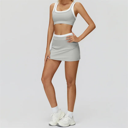 TRY TO BN Women's Tracksuit Yoga Shorts Skirt Tennis Sets Sports Two Pieces Ribbed Contrasting Color Running Fitness Gym Clothes