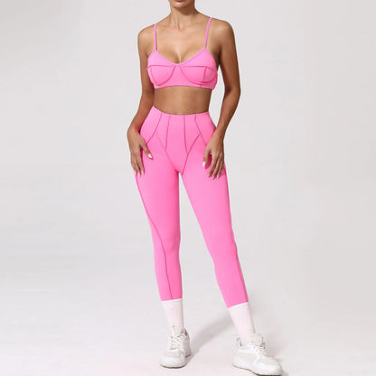 Yoga Sports Fitness Sets High Waist Hip-lifting Trousers Open Back Bra Suit Casual Running Workout Gym Leggings Sexy Sets Women