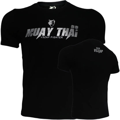 Vszap Muay Thai Comprehensive Fighting Boxing Golden Fitness T-shirt Men's Top Sports Casual Pure Cotton Stretch MMA Fight