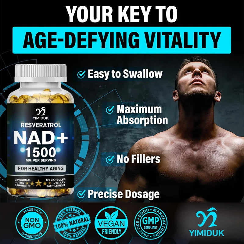 NAD Capsules Supplements - with Resveratrol, Natural Energy, Anti-aging & Cellular Health, Strengthens The Immune System