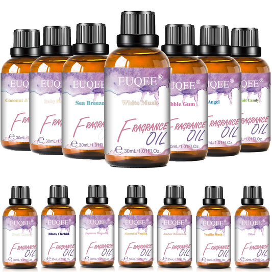 EUQEE Aromatic Fragrance Oil For Car Diffuser 30ml White Musk Angel Sea Breeze Coconut & Vanilla Amber Romance Aromatherapy Oil