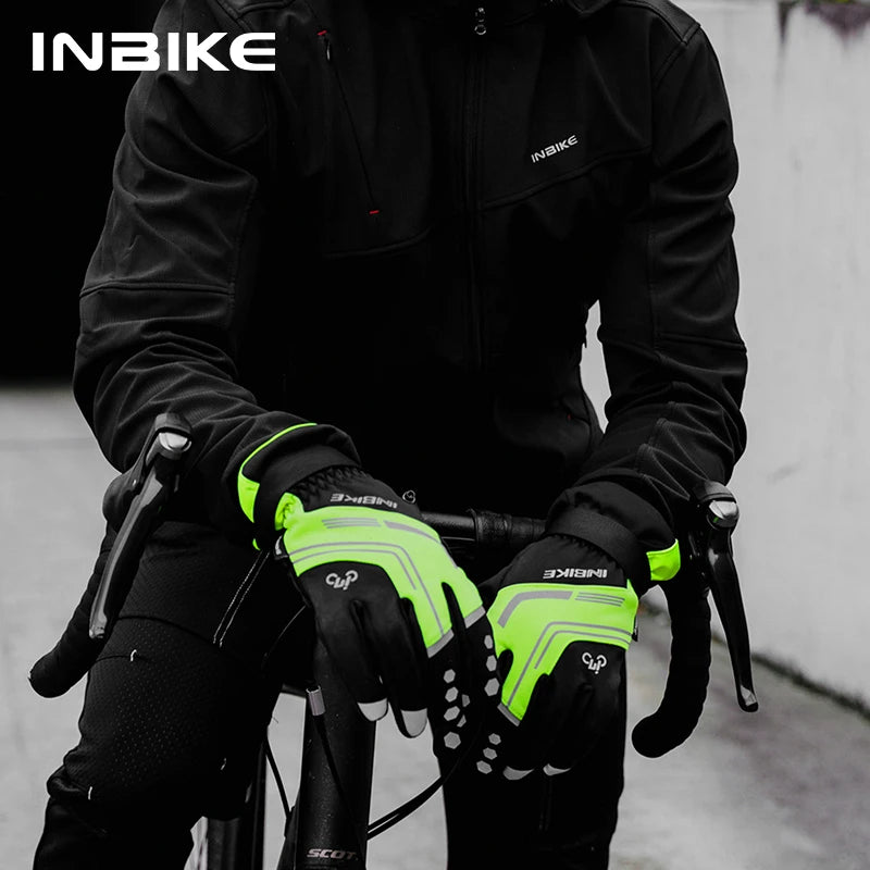 INBIKE Thermal Cycling Gloves Gel Winter MTB Road Bike Gloves Windproof Shockproof Full Finger Glove Bicycle Riding Accessories