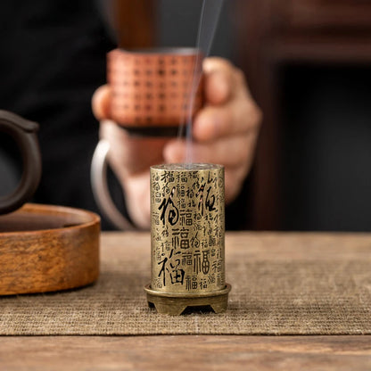 Cylindrical Vertical Incense Burner Small Alloy Incense Holder Indoor Aromatherapy Home Ornament Chinese Inense Burners