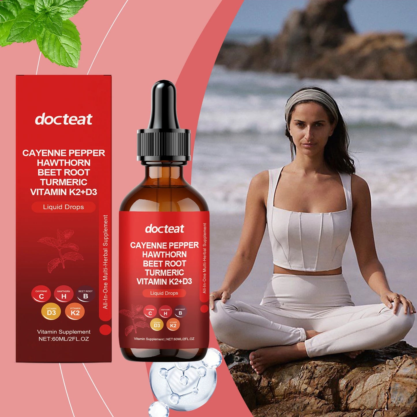 Cayenne Pepper Drops with Hawthorn Berry, Beetroot, Turmeric, and Vitamins D3 & K2 - All-in-One Liquid Supplement