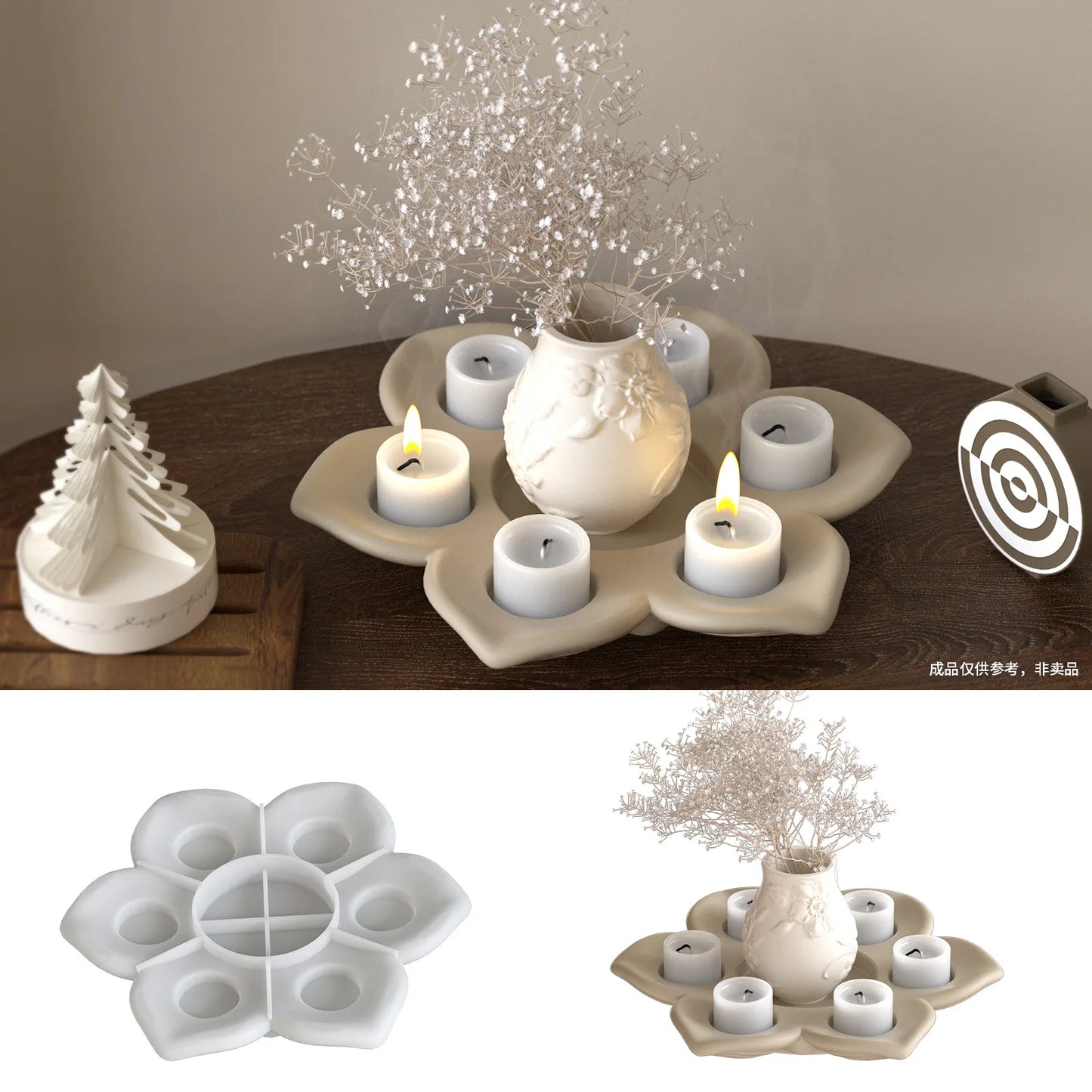 Lotus Flower Candlestick Ornament Silicone Mold Aromatherapy Plaster Resin Diy Simple Candle Base Organizer Tray Making Moulds