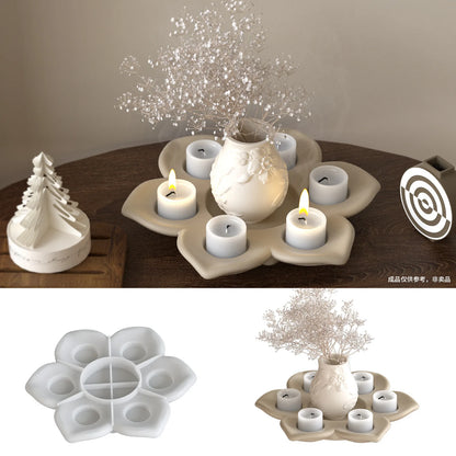 Lotus Flower Candlestick Ornament Silicone Mold Aromatherapy Plaster Resin Diy Simple Candle Base Organizer Tray Making Moulds