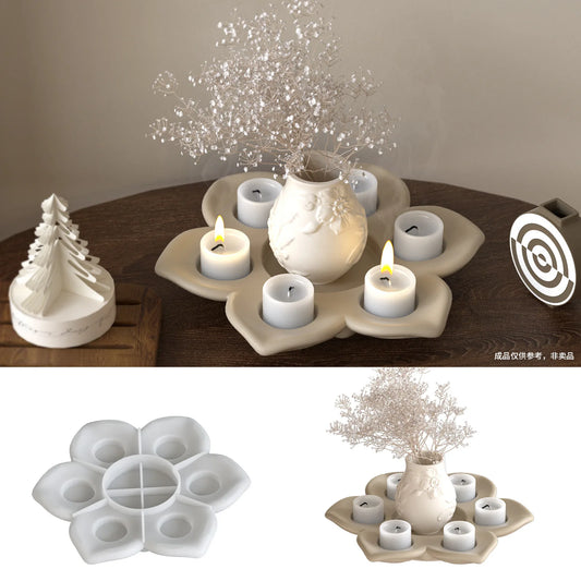 Lotus Flower Candlestick Ornament Silicone Mold Aromatherapy Plaster Resin Diy Simple Candle Base Organizer Tray Making Moulds