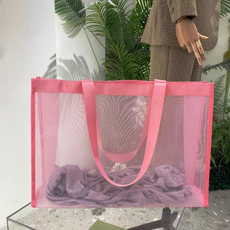 Mesh Handbag Transparent Shopping Bag Swimming Bag Nylon Mesh Dance Yoga Fitness Large Capacity Storage Bag Beach Bag