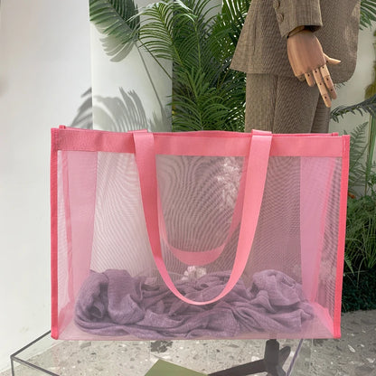 Mesh Handbag Transparent Shopping Bag Swimming Bag Nylon Mesh Dance Yoga Fitness Large Capacity Storage Bag Beach Bag