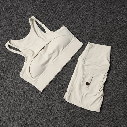 TRY TO BN Fitness Shorts Yoga Sports Bra Sets Women's Tracksuit Sportswear Workout High Waisted Leggings Cycling Gym Suit Pocket