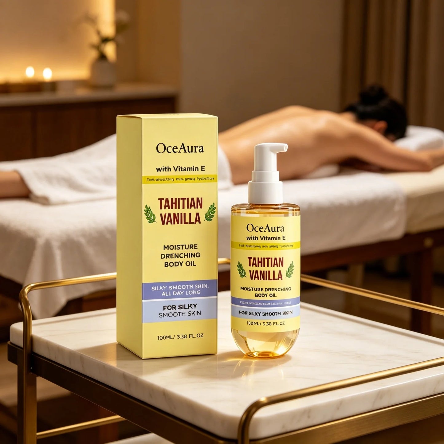 OceAura Moisturizing Body Oil Vanilla Deep Hydration Non-greasy Silky Smooth Skin Texture Improvement Vitamin E Body Massage Oil