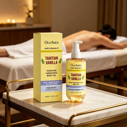 OceAura Moisturizing Body Oil Vanilla Deep Hydration Non-greasy Silky Smooth Skin Texture Improvement Vitamin E Body Massage Oil