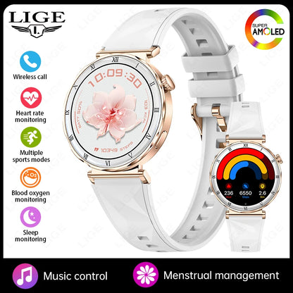 LIGE Ultra Thin Smart Watch Women Always On Display Clock Diamond Bracelet Sports BT Call AMOLED Fashion Smartwatch Ladies Gift